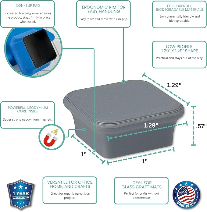 Glassboard Studio MiniBar Magnet - Strong Neodymium Rare Earth Magnets for Fridge, Whiteboard, Locker & Magnetic Glassboards - Ideal for Crafting & Office Use - Strong Fridge Magnets (Steel Gray, 4)