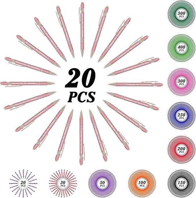 Max 500 Pcs Personalized Pens Bulk, Custom Pens with Free Engraving, Customized Stylus Tip Ballpoint Pen with Your Name Massage Text for School Office Business Graduation Anniversaries-20 Packs