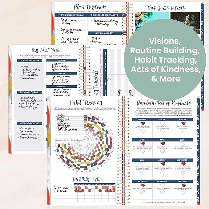 bloom daily planners 2026 Planner (January - December) Calendar Year Organizer - 5.5” x 8.25” - Weekly & Monthly Agenda Book with Stickers & Bookmark - Brilliant Brushstrokes