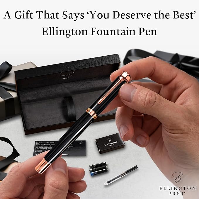 Luxury Fountain Pen Set- Fountain Pens for Writing - Smooth Extra Fine Nib - Includes Refillable Ink Converter, 3 Ink Cartridges [Black & Blue], Gift Box - Elegant Calligraphy