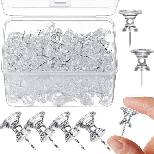 Outus 100 Pcs Giant Push Pins Large Thumb Tacks Plastic Heads 1 Inch Jumbo Push Pins for Cork Board Map Posters Office School(Clear)