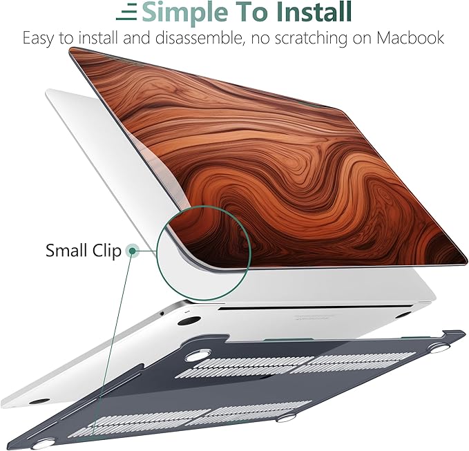 TWOLSKOO Compatible with MacBook Pro 13 inch Case 2023-2016 A2338 M2/M1 A2251 A2289 A2159 A1989 A1706, Plastic Hard Shell Cover & Keyboard Skin & Screen Protector, Wood Grain