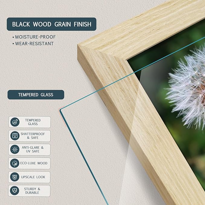12x16 Picture Frames Set - 3 Pack - Natural Oak Wood - Tempered Glass - for Wall Photos, Family Memories, Posters & Puzzles, Home Decor