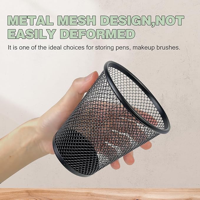 12 Packs Pen Holders, Mesh Pen Cup, Metal Pencil Holders for Desk, Multifunctional Organizer for Office School Home Makeup Brush (Black)