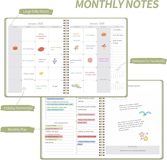 Monthly Planner 2025-2027 - 2 Year Monthly Planner Calendar 2025-2027, July 2025 - June 2027, 8.5" * 11", 24 Months Calendar Planner with Waterproof Cover＆Spiral Bound, for Office, School Home Planning - Green