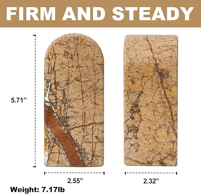 Koville Indian Natural Marble Bookends for Shelves, Decorative Book Ends, 7lbs Heavy-Duty Marble Book Holders, Bookshelf Apartment Decor for Normal Books/CD/Video Games(Rainforest Gold)