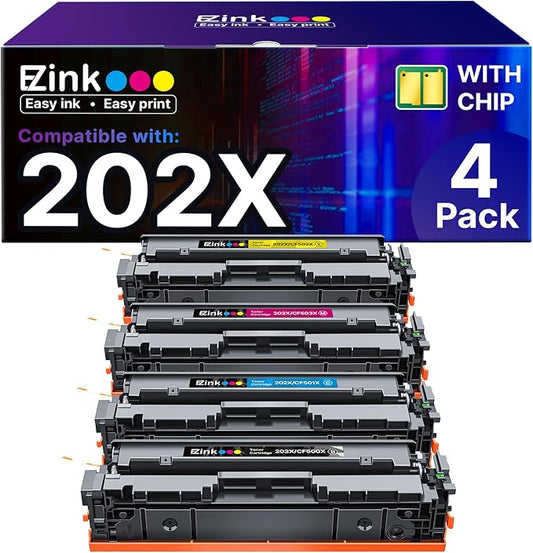 E-Z Ink Compatible 202X High Yield Replacement for HP 202X Toner Cartridges 202A CF500X CF500A with Chip to Use with HP Color Pro MFP M281fdw M281cdw M281fdn M254dw M254 M281 (4-Pack) ﻿