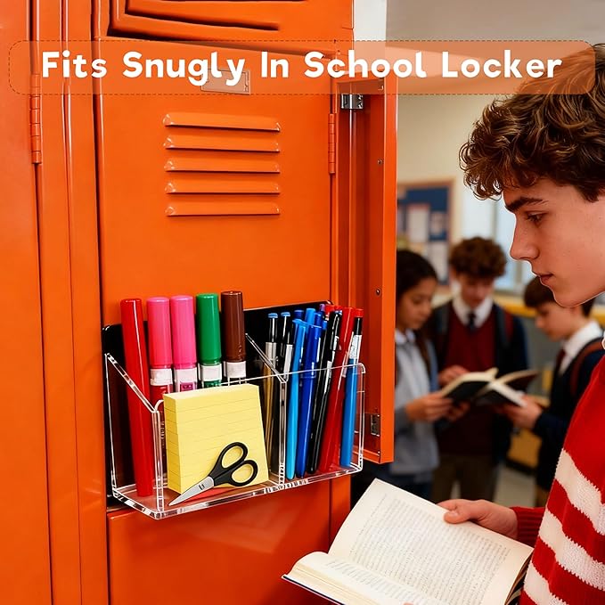 Magnetic Dry Erase Marker Holder - Non-Slip Acrylic Pen Organizer with Powerful Magnets for Whiteboard, Refrigerator, Office Desk, Classroom Supplies & Home Organization-Clear