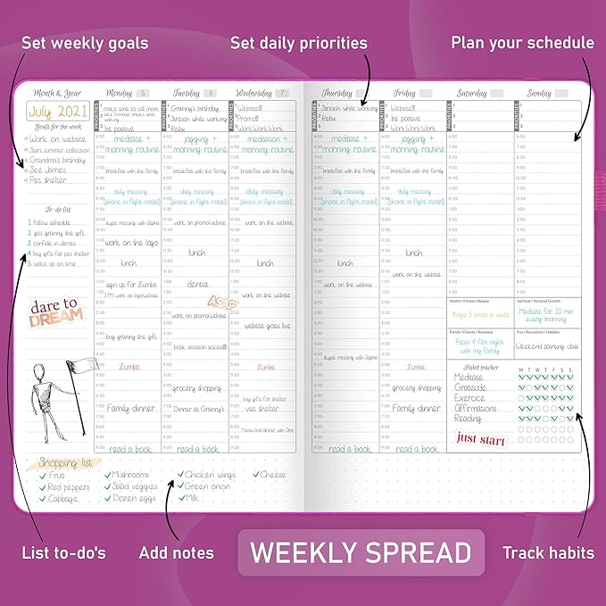 GoGirl Weekly Schedule Planner – Hourly Work & Life Planner with Time Slots – Vertical Agenda Organizer for Daily Productivity, A5 (Hot Pink)