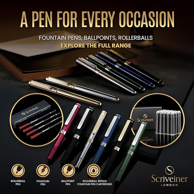 Scriveiner Black & Gold Ballpoint Pen – Smooth Writing Luxury Pen with Schmidt Refill, Good Gift for Professionals, Executive Office & Everyday Use