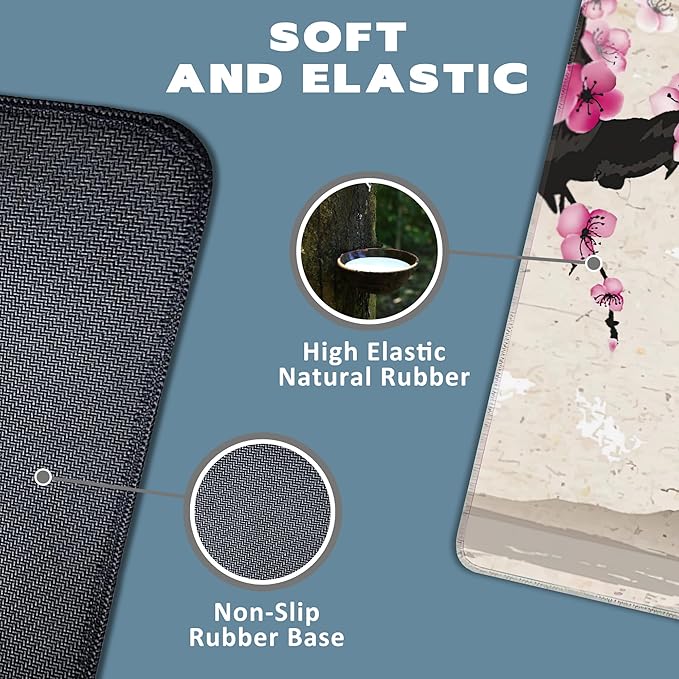 Extended Gaming Mouse Pad Sakura Branch and Flying Herons Large Mousepad with Stitched Edges,Anti-Slip Rubber Base Keyboard Mouse Mat Desk Pad for Gaming Home Office 35.4 x 15.7 inches