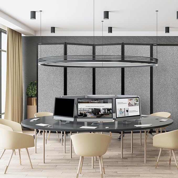 Upgrade Version Room Partition and Divider, Freestanding Rolling Dividers with Wheels,Office Privacy Screen Divider Wall,Classroom Felt Dividers,8'2"L* 6'7"H,4 Panel，Light Grey