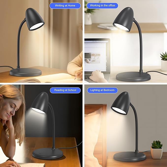 LED Desk Lamp for Home Office,3 Light Colors,Table Lamp,Dimmable Reading Light for Bedside Small Desk Lamp for College Dorm Room,Bedroom Desk Light