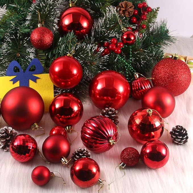 Rose Red 4.0" Large Christmas Balls - Christmas Tree Decoration Ornaments Shatterproof Hanging Balls for Birthday Halloween Holiday Wedding Decorations Set of 4pcs