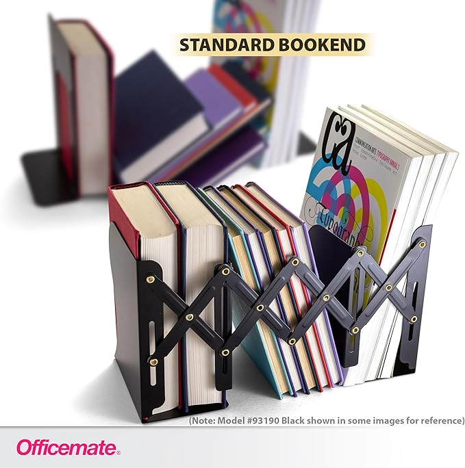 Officemate Adjustable Bookends, Expandable: 4"-18", White (93192)