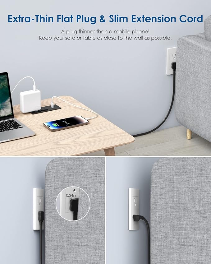 Recessed Power Strip USB C PD 30W Fast Charging,Flush Mount Desk Recessed Outlet,Space-Saver for Furniture Side Table,2 USB Ports,2 AC Outlets,6ft Cord,Ultra Thin Flat Plug