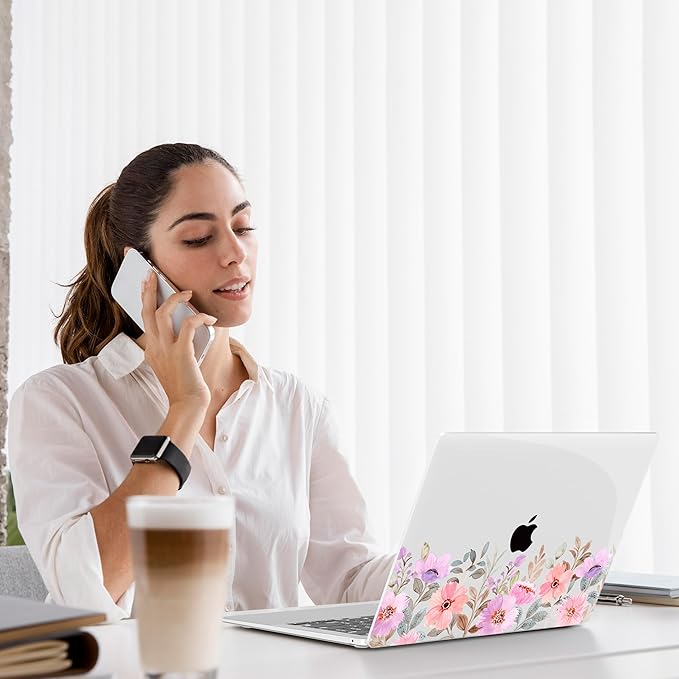 Teryeefi Design Case for MacBook Pro 13 inch M2 M1 A2338 A2251 A2289 A2159 A1989 A1706 (2016-2022,2024 Released), Shockproof Hard Shell for 13 inch MacBook Pro - Pink Flower Garden-A