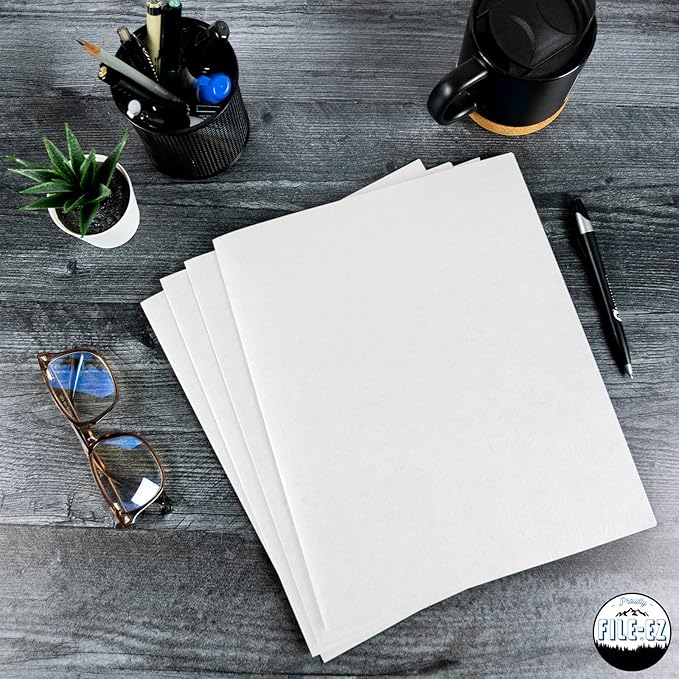 FILE-EZ Two-Pocket Folders, White, 125-Pack, Textured Paper, Letter Size (EZ-32410)