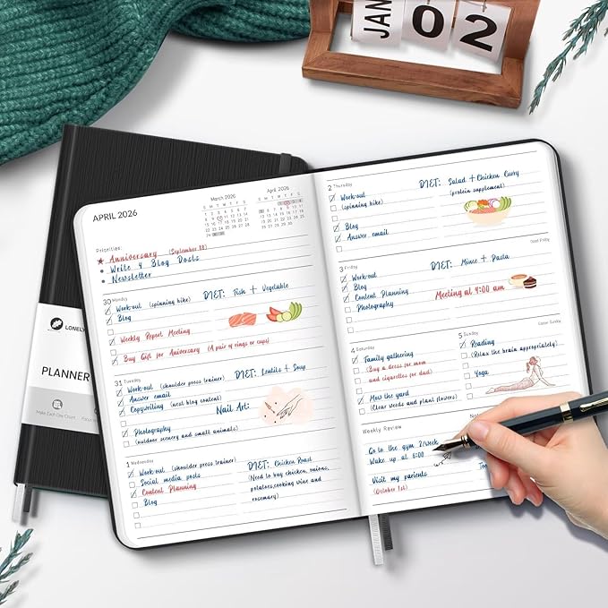 2026 Planner, Weekly and Monthly Planners, Faux Leather Daily Calendar 2026 Planner, 12 Month Agenda from Jan. to Dec., Hardcover Habit Tracker Journal 5.75" x 8.4"(Black)