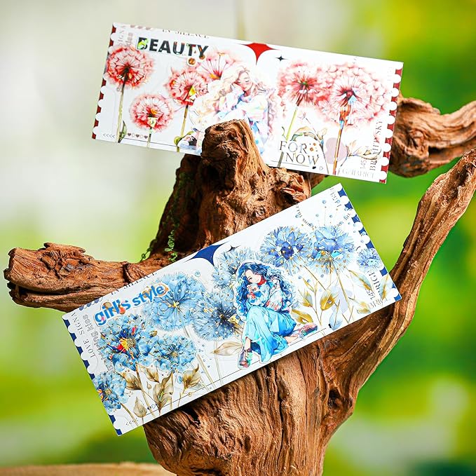 Dandelion Floral PET Stickers Set, 60PCS Holographic Botanical Flower Stickers for Scrapbooking, Journaling, DIY Crafts, and Art Supplies