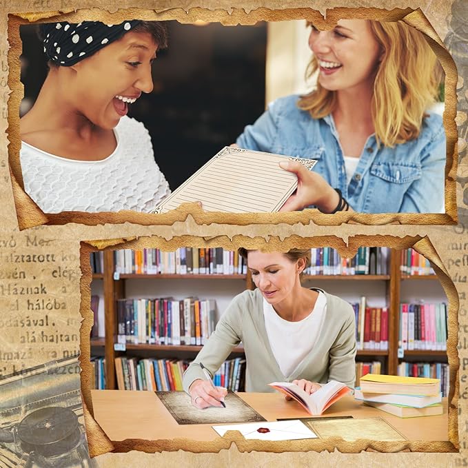 TaoBary 160 Pcs Stationery Paper Set 50 Double Sided Stationery Papers with 50 Matching Envelopes and 60 Round Dot Sticker, 10 Design(Retro,8.5 x 11 Inch)