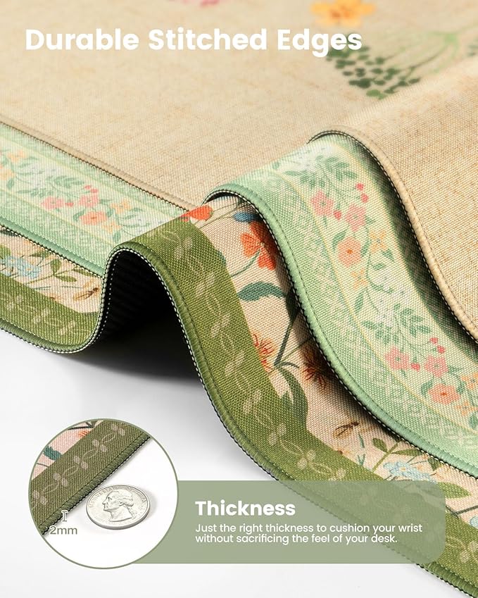 iCasso Desk Cover Mat, Extra Large Floral Mouse Pad,Desk Matt for Desktop Protector, Anti-Slip XXL Big Mousepad with Stitched Edges for Laptop Computer Keyboard(Apricot)