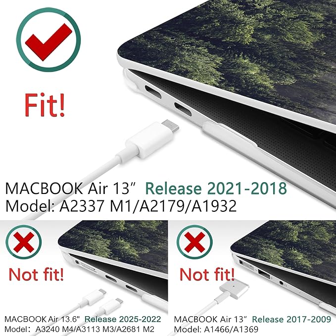 DONGKE Compatible with MacBook Air 13 inch Case 2021 2020 2019 2018 Release A2337 M1 A2179 A1932 with Retina Display & Touch ID, Plastic Hard Shell & Keyboard Cover - Forest