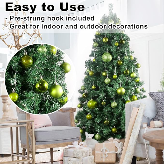 Lime Green 2.5" Christmas Balls Christmas Tree Decoration Ornaments Shatterproof Hanging Balls for Birthday Halloween Holiday Wedding Decorations Set of 18pcs