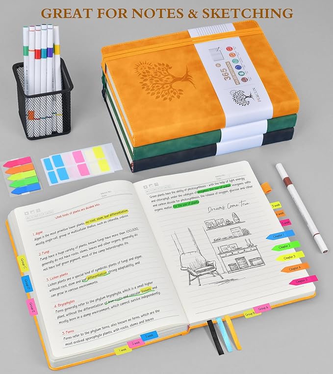 B5 Lined Journal Notebook - 365 Page Large Leather Journals for Writing Women Men，Hardcover Notebook with 100Gsm Thick Pages，Daily Diary for Travel, Work，School，College Ruled (7.6" x 10.3")