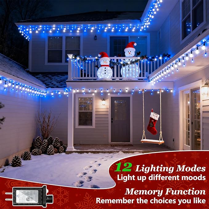 1500 LED 470FT Christmas Lights Outdoor, Christmas String Fairy Lights with Timer & Memory, Waterproof 12 Modes Dimmable Twinkle Tree Lights for Home Patio Wedding Party Yard Xmas Decor, Blue & White