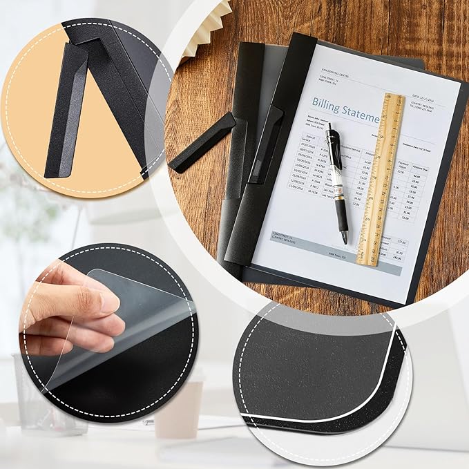 Maitys 50 Pack Clear Report Covers with Clip 11.4 x 9 Inch Presentation Folders Transparent Front Portfolio Folders for Letter Size(Black)