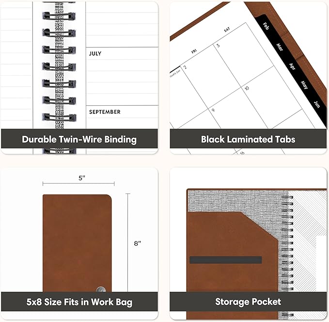 Blue Sky ASMBLD 2026 Weekly and Monthly Planner Calendar, January 2026 - December 2026, 5" x 8", Faux Leather Cover, Durable Twin Wire Binding, Storage Pocket, Laminated Tabs, Refillable, Pen Loop, Tan