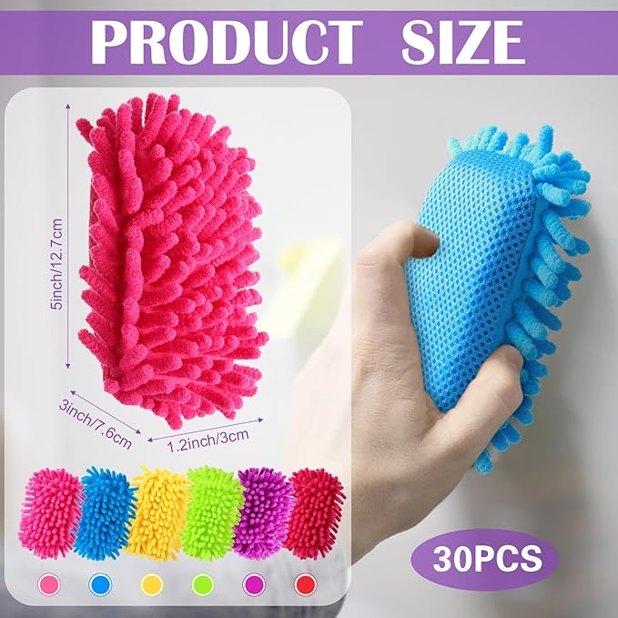 Sherr 30 Pcs Microfiber Shag Dry Erasers Bulk Magnetic Whiteboard Eraser Washable Colorful Chalk Board Eraser Markers Chalk Home School Classroom Office Supplies(Vivid Color)