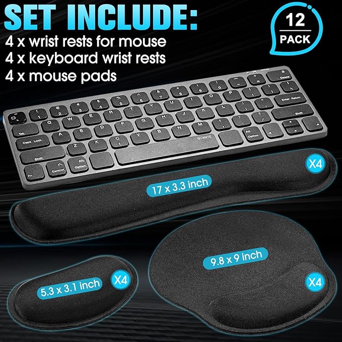 Yunsailing 12 Pcs Ergonomic Mouse Pad and Keyboard with Wrist Support Set Arm Rest Wrist Combo Gel Memory Foam Key Board Pad for Computer Laptop Gaming Office Typing Pain Relief
