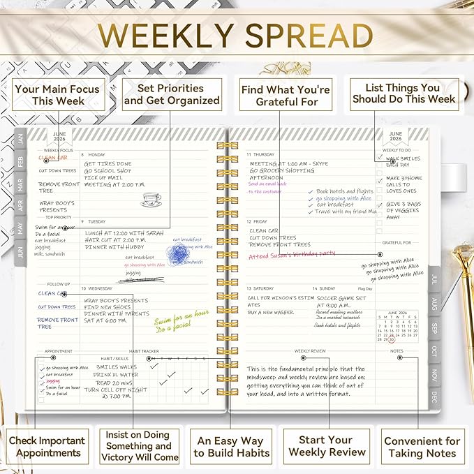Planner 2026 -Weekly and Monthly Planner, AIMPEAK 2026 Weekly Planner for Student, Jan. 2026 - Dec. 2026, Calendar Planner for Women, Pen Loop, White Marble, 10"x7"