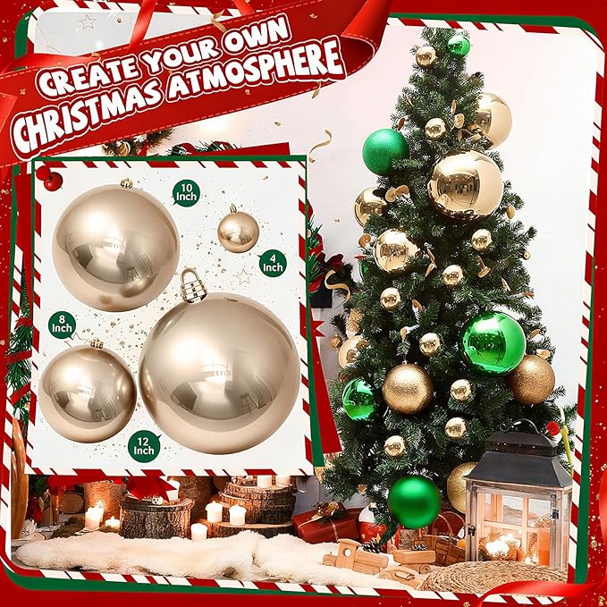 20 Pcs Christmas Ball Ornaments 4 Inch UV Resistant and Waterproof Shatterproof Shiny Plastic Christmas Tree Hanging Ornaments Decoration for Indoor Outdoor Holiday Party(Champagne Gold)