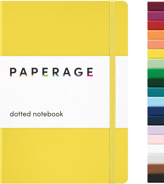 PAPERAGE Dotted Journal Notebook, (Yellow), 160 Pages, Medium 5.6 in x 8 in - 100 GSM Thick Paper – Hardcover Journaling Notebook for Work, School & Bullet Journaling
