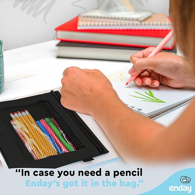 Enday Black Pencil Pouch for 3 Ring Binder (2 Pack) Binder Pencil Pouch, 3 Ring Pencil Pouch for Binder, Pencil Bags, Zippered Pencil Pouch, Pencil Case for Binder