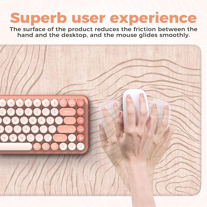 iCasso Big Mouse Pad,Aesthetic Desk Cover Mat for Desktop,Anti-Slip Computer Mat with Stitched Edges,Cute Beige Keyboard Mat for Women,Extended Long Desk Protector for Office Home Dorm