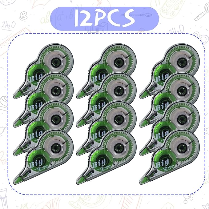 Yexiya 12 Pieces Correction Tapes Original Correction Wide Eraser Applicator Easy to Use Applicator Translucent Tapes Shows for Office Note Journal Scrapbooking, 0.2 Inch x 39.4 Feet