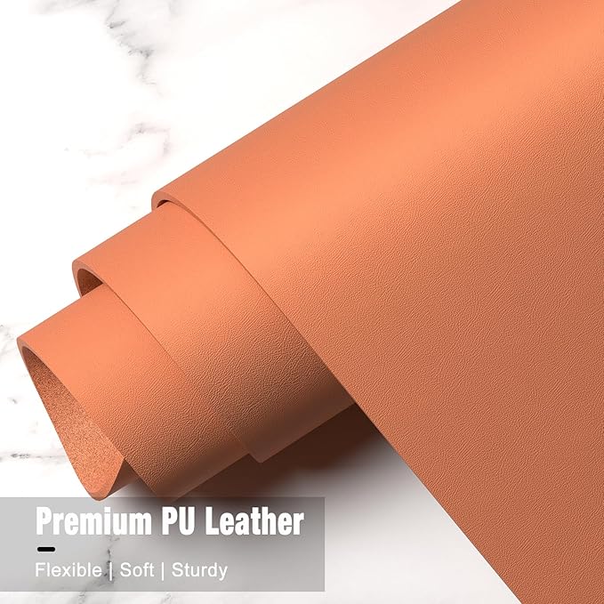 Hsurbtra Desk Pad, 23.6" x 13.8" PU Leather Desk Mat, M Extended Mouse Pad, Waterproof Desktop Blotter Protector, Non-Slip Ultra Thin Small Laptop Keyboard Writing Mat for Office Home, Orange Pink