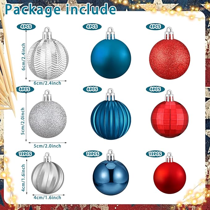 64 Pcs 4th of July Patriotic Ball Ornaments Bulk Red White Blue Ornament 1. 6 1. 97 2. 4 Inch Independence Day Baubles Fourth of July Decorations for Tree Home Wreath Decor