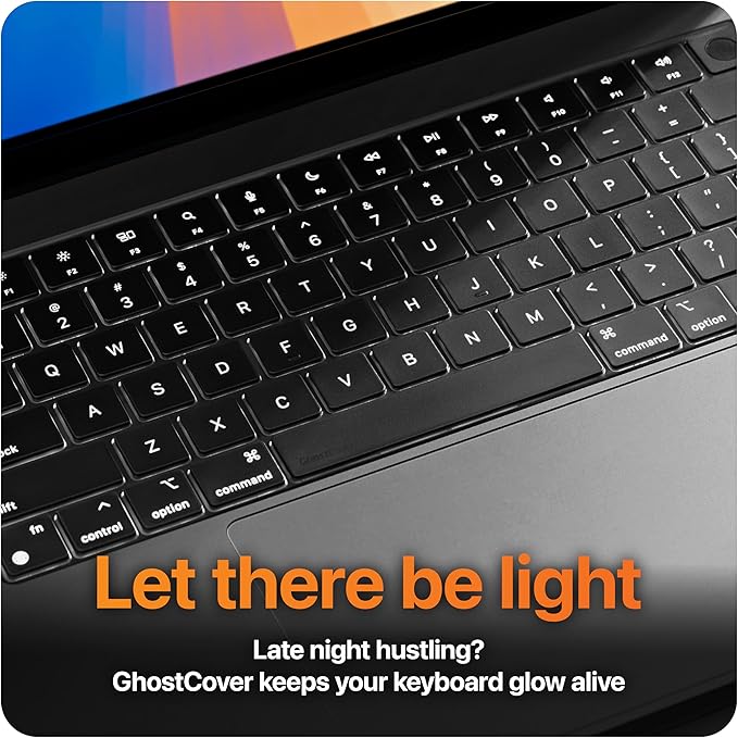 GhostCover Original Premium Ultra Thin Keyboard Cover Protector, Compatible with 2025 2024 2023 2022 2021 M5/M4/M3/M2/M1 Pro/Max MacBook Pro 14/16, M4-M2 MacBook Air 13/15, US ANSI Layout, Translucent