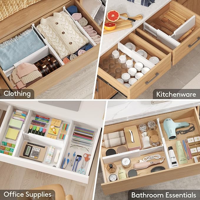 Lifewit 12 Pack Drawer Dividers Plastic 5" High, 13.5-22" Adjustable Drawer Organizers for Clothes, Expandable Dresser Separators in Bedroom/Bathroom/Kitchen/Fridge/Office Organization and Storage