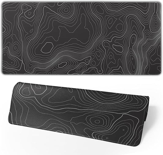 Topographic Contour Extended Big Mouse Pad Large,Gaming Mouse Pad Desk Pad,31.5×11.8 Inch Long Computer Keyboard Mouse Mat Mousepad with 3mm Non-Slip Base and Stitched Edge for Gaming and Office