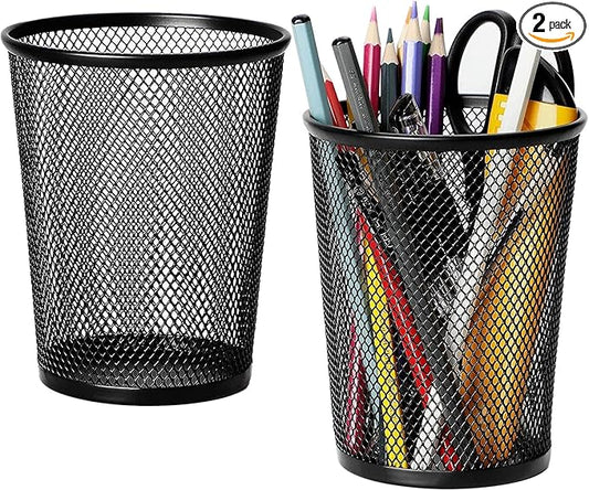 MaxGear Pen Holder for Desk, Premium Mesh Metal Pencil Holder Pen Cup Marker Organizer Makeup Brush Holders, Desk Accessories & Workspace Organizers for Home, School & Office, 5.4’’, 2 Pack
