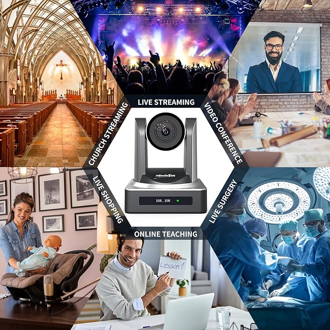 PTZ Camera, AI Auto Tracking 1080P60 PoE, 20X Optical Zoom, 3G-SDI HDMI USB3.0 LAN, Live Streaming for Church Meeting Education Sport Hospital Wedding