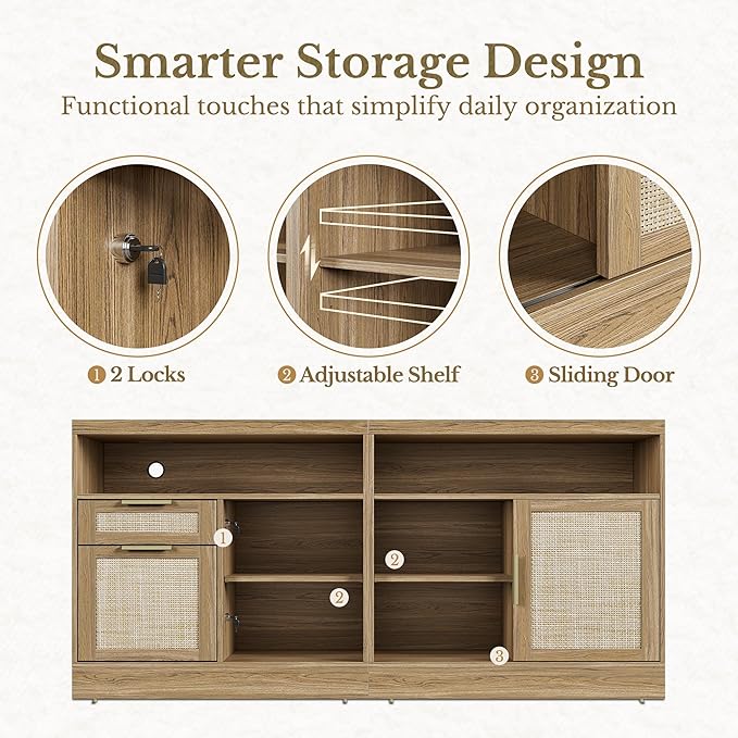 63'' File Cabinet with 2 Lockable Drawers, Fluted Wood Filing Cabinet for Home Office with AC/USB, Adjustable Storage Shelves, Fits for Letter and A4 Size, Black Walnut