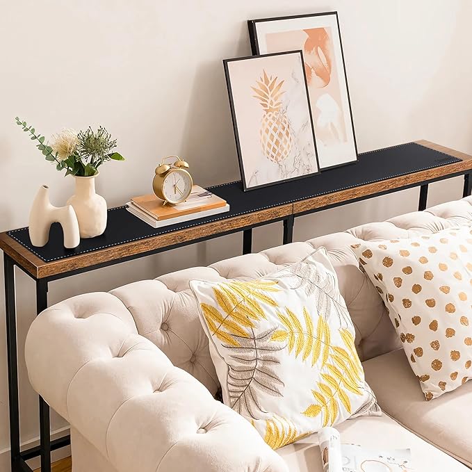 CENNBIE Console Table Leather Cover - 63 x 5.9 Inches Sofa Table Narrow Long Mat - TV/Media/Gaming/Center Console Table Protector Pad for Narrow Side Table, Sideboard, Entryway Table (Black)