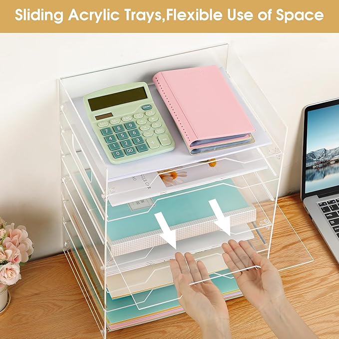 MaxGear 7 Tier Acrylic Paper Tray, Clear File Trays, Acrylic Clear Letter Tray Organizer, Stackable Desk Trays, Stackable Paper Organizer, Office Desk Organizers and Accessories